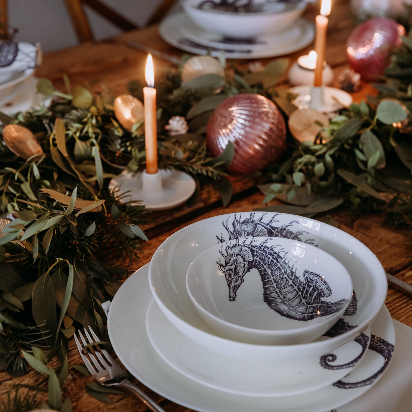 Bone China Seahorse Pasta Bowl