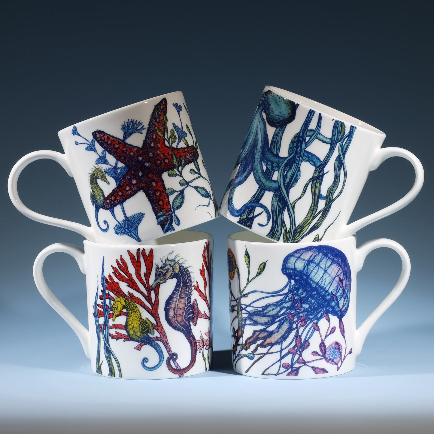 Bone China Reef Mugs Set Of Four