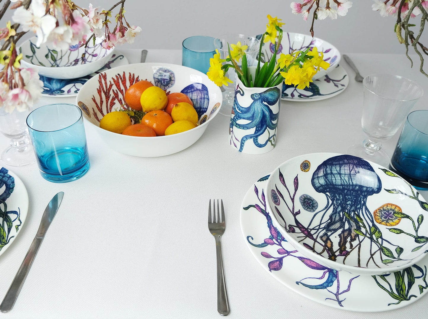 Bone China Reef Pasta Bowl Jellyfish