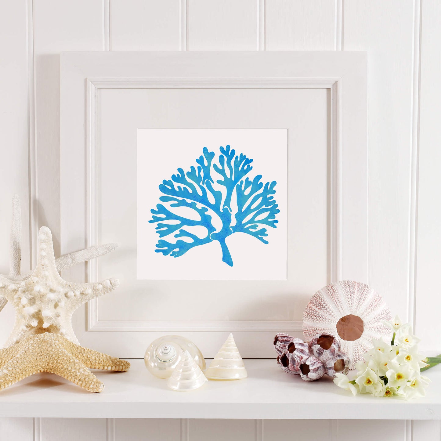 Fistral Blue Coral Art Print - 20cm & 30cm Square