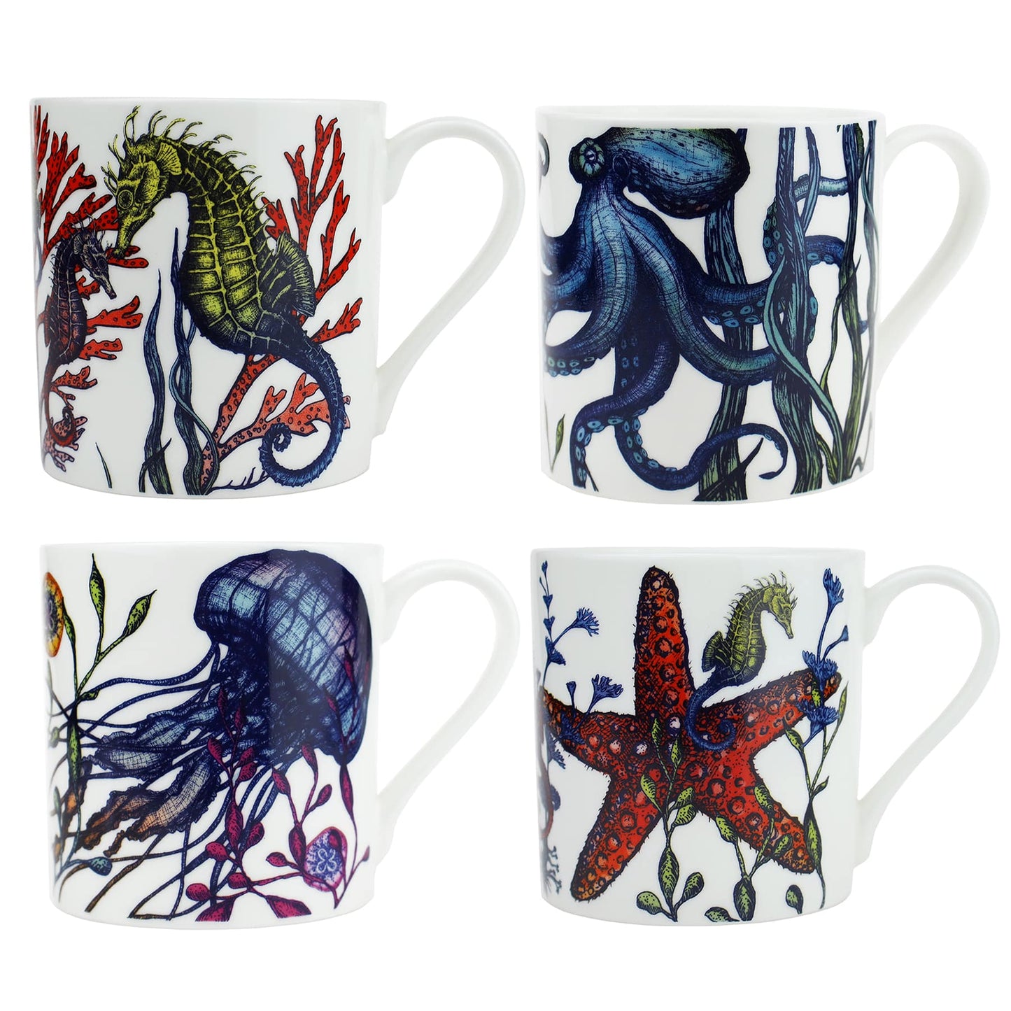 Bone China Reef Mugs Set Of Four