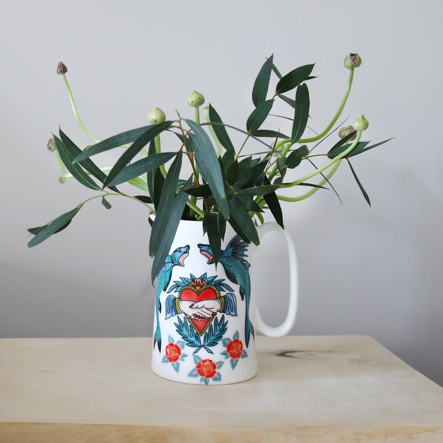 Bone China Medium Swallows & Shark Jug