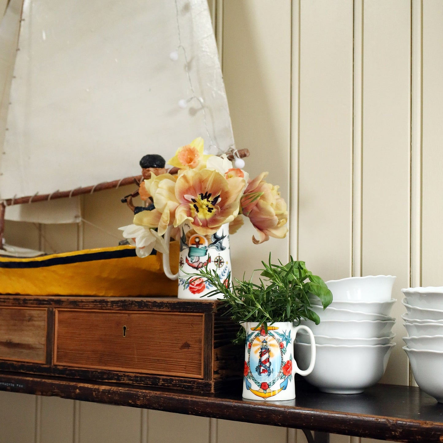 Bone China Small Ship & Kraken Jug