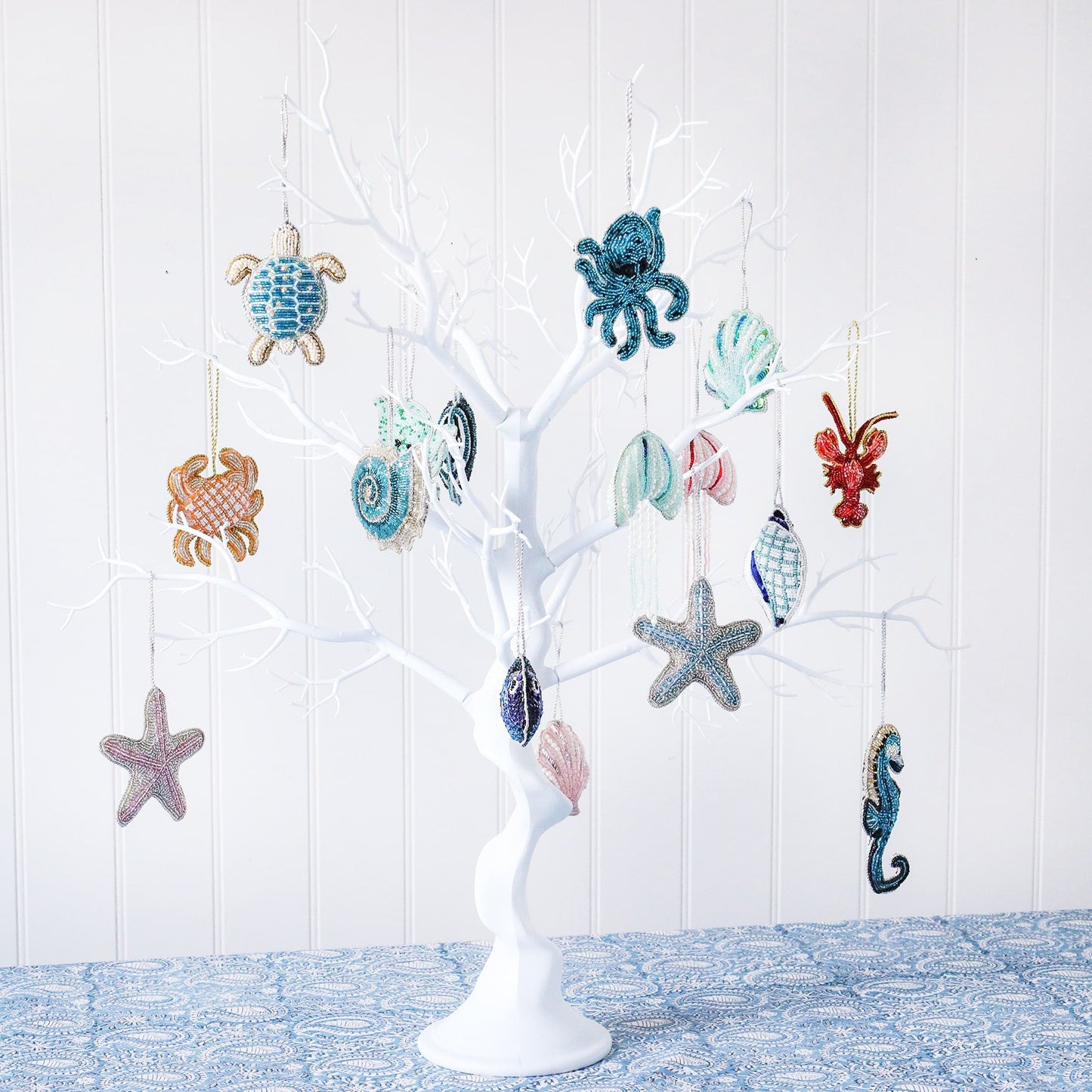 Beaded Aqua Scallop Shell Hanging Decoration