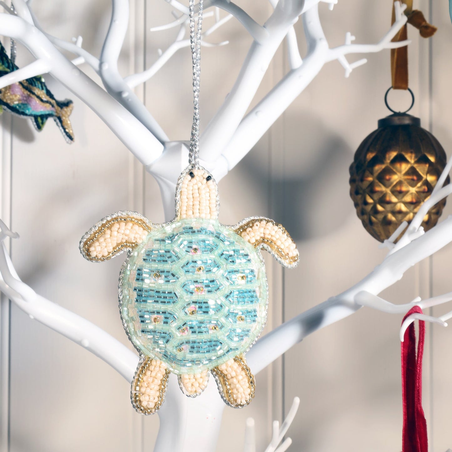 Beaded Aqua Turtle Hanging Decoration