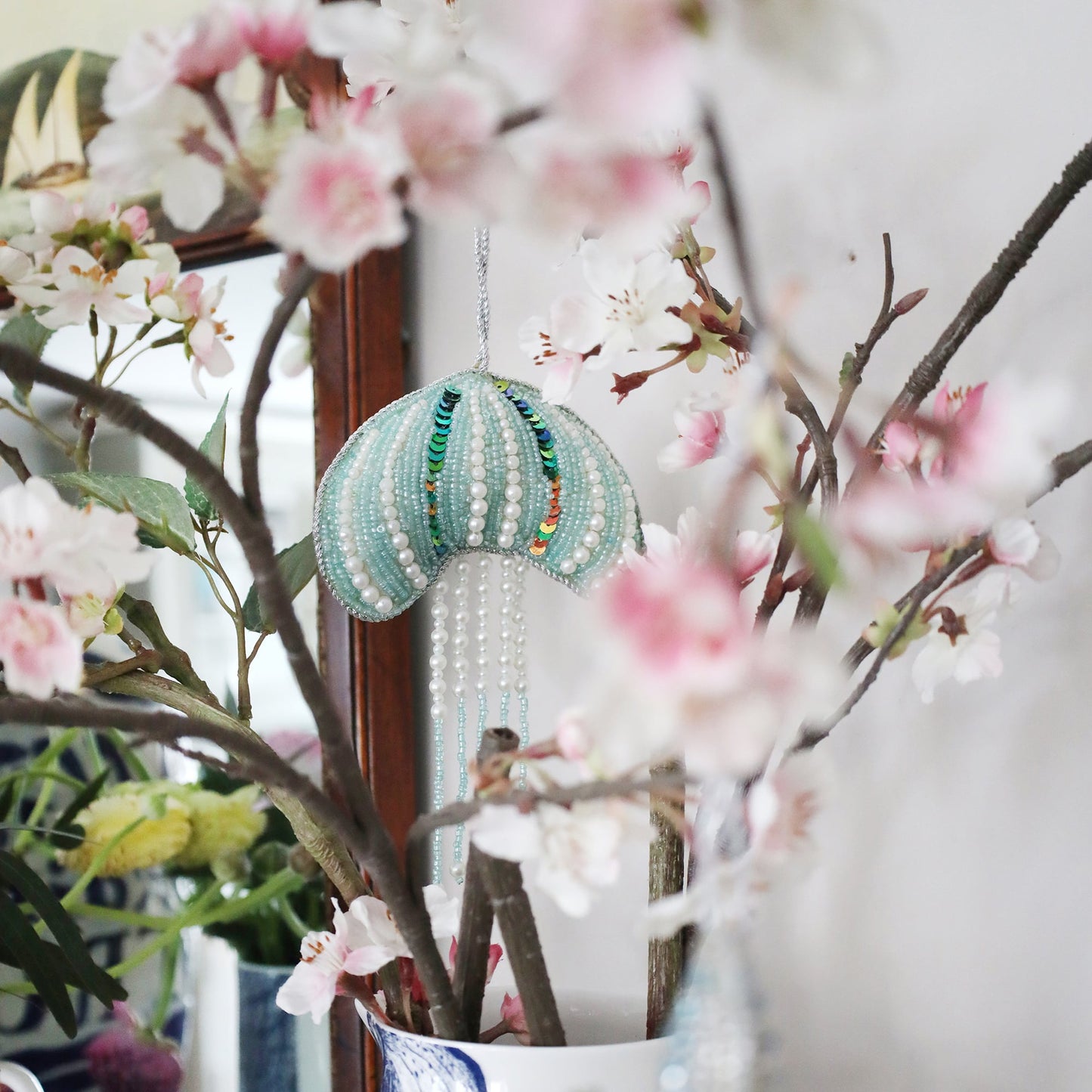 Beaded Aqua Jellyfish Hanging Decoration