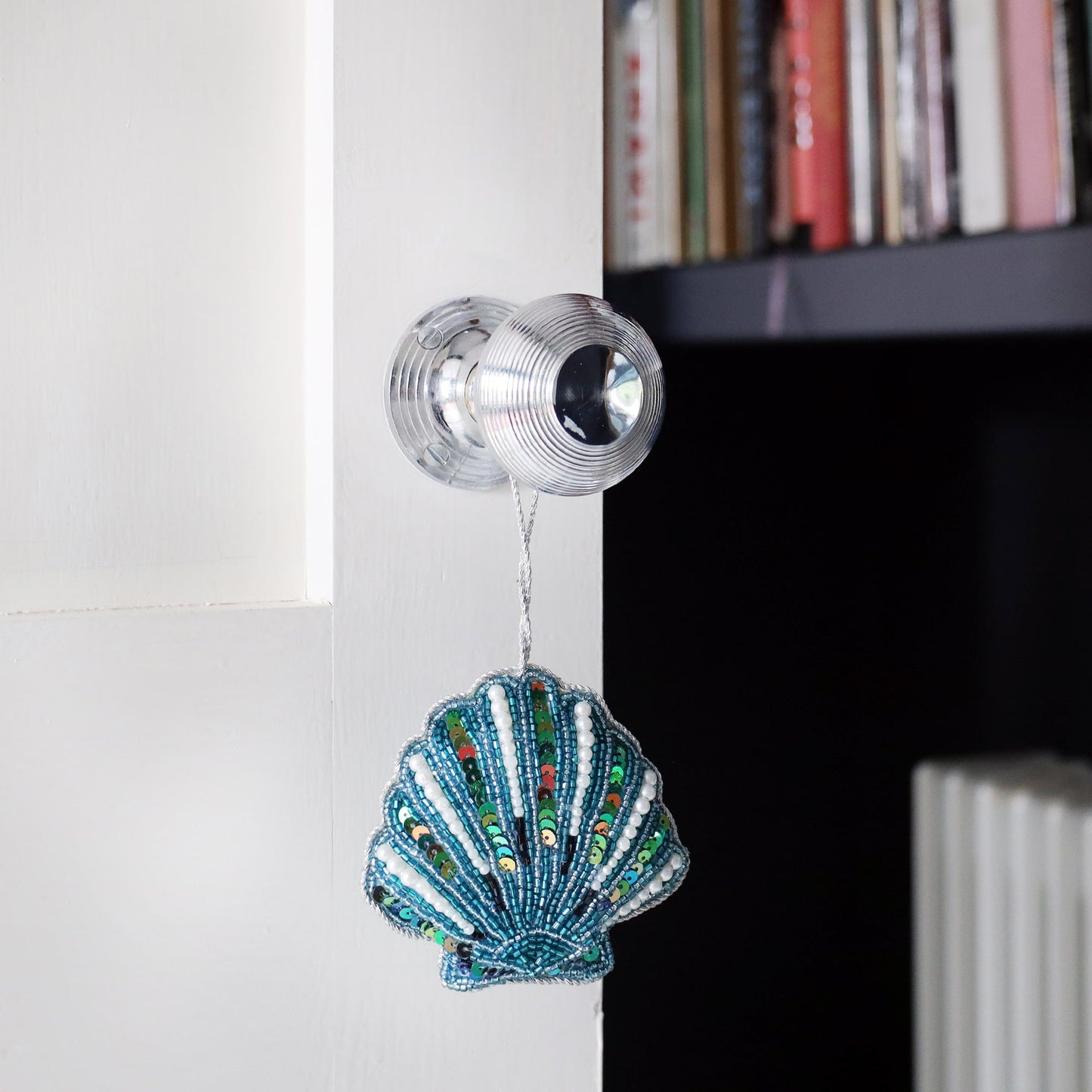 Beaded Aqua Scallop Shell Hanging Decoration