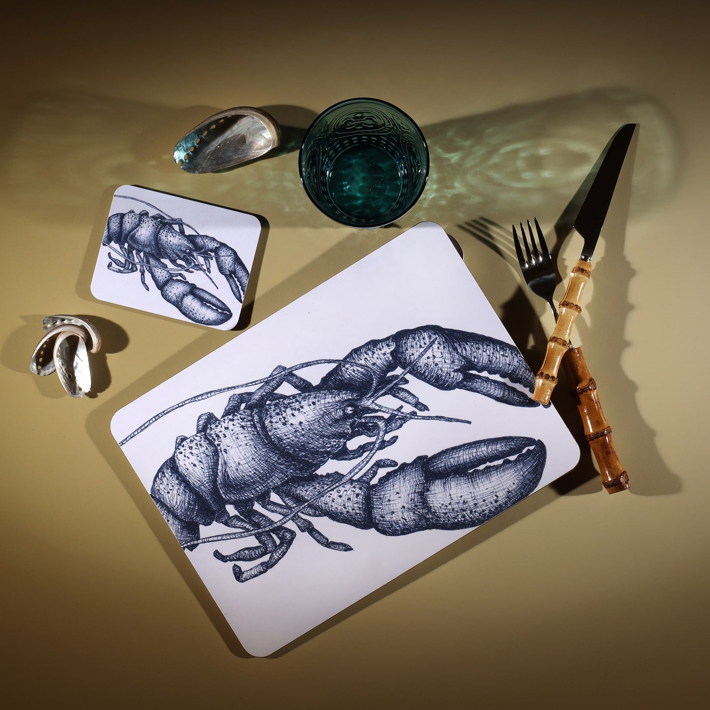 Blue And White Lobster Design Coaster