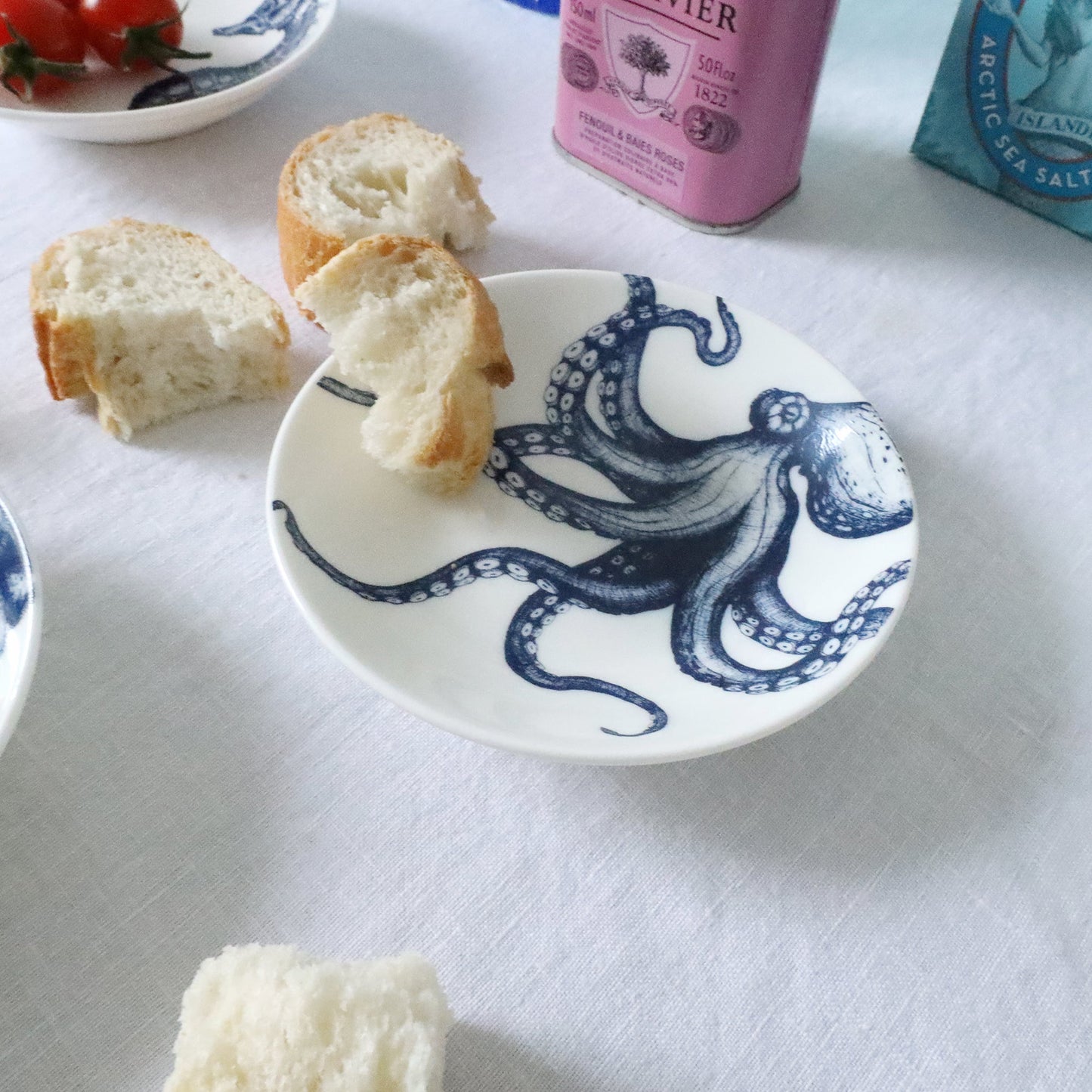 Blue And White Bone China Nibbles Dish With Octopus Design