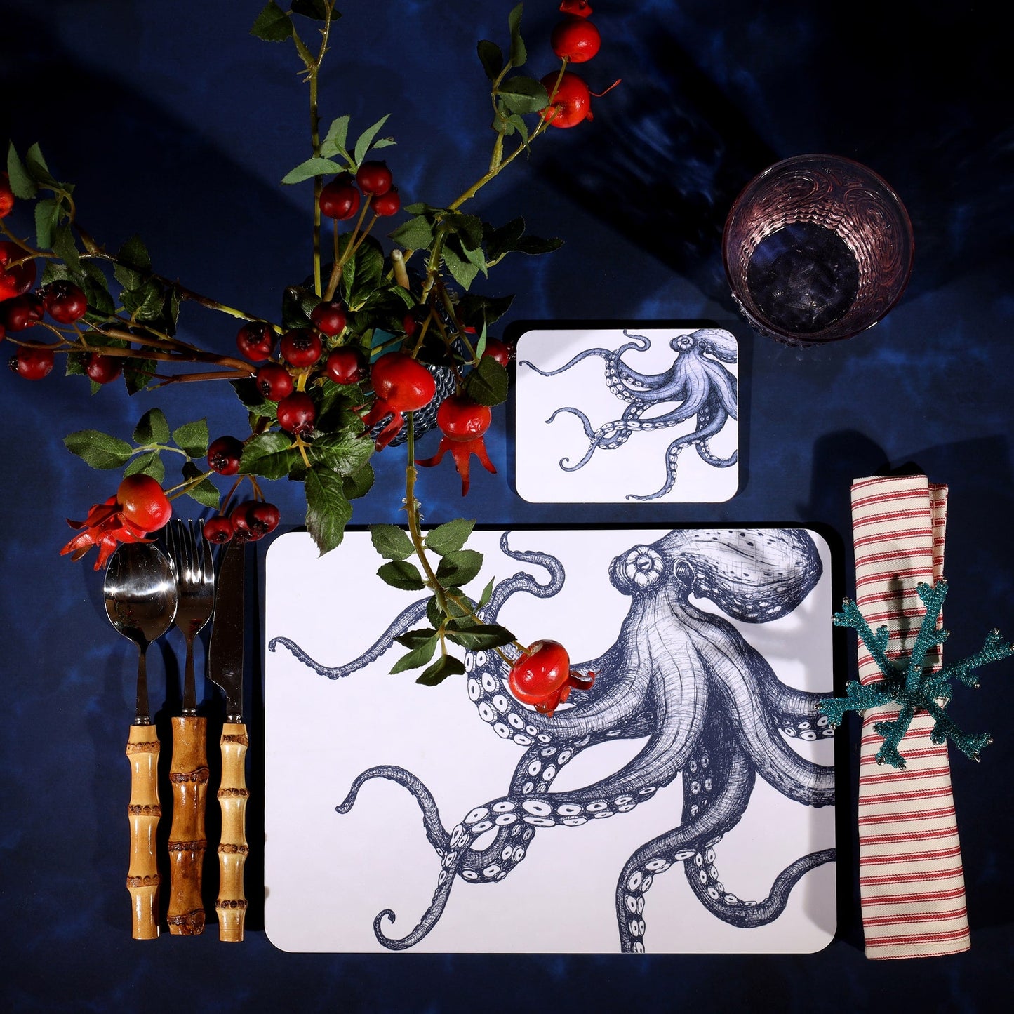 Blue And White Octopus Design Placemat