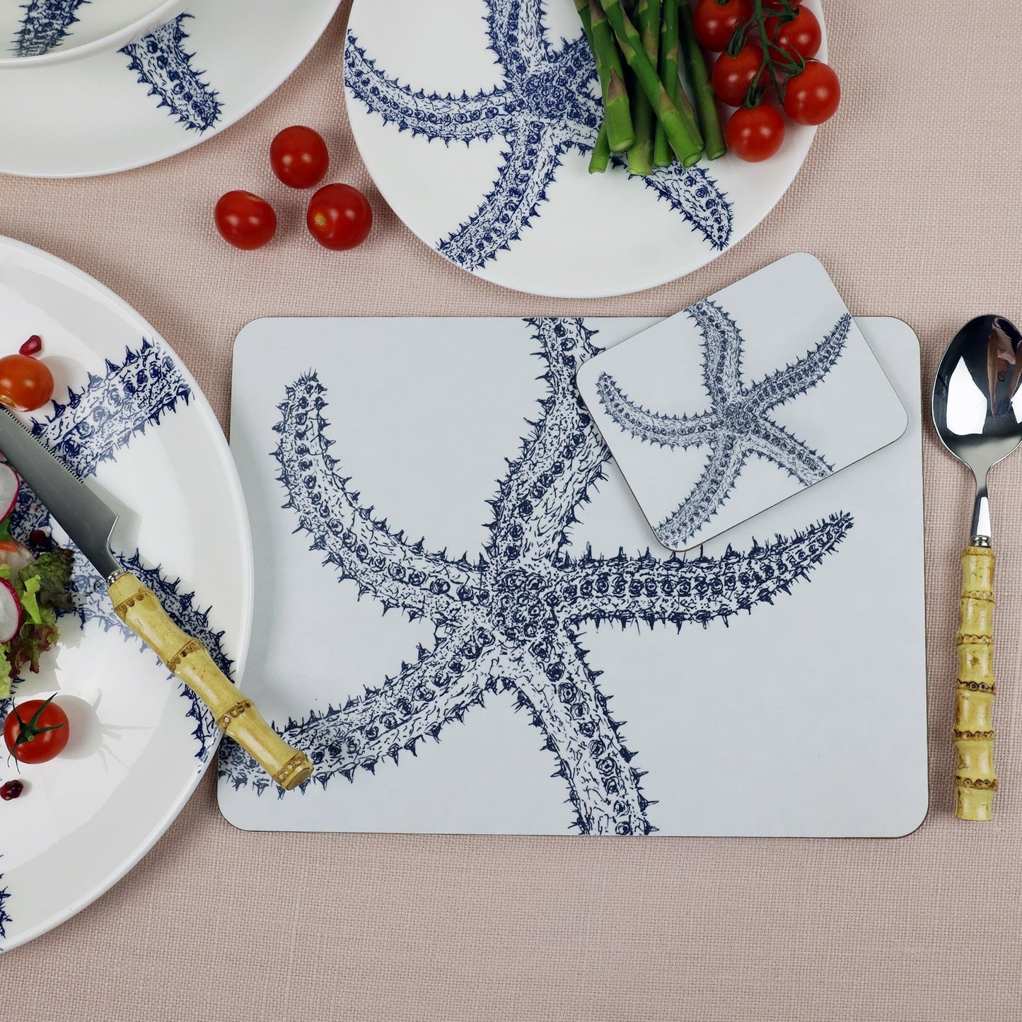 Blue And White Starfish Design Placemat