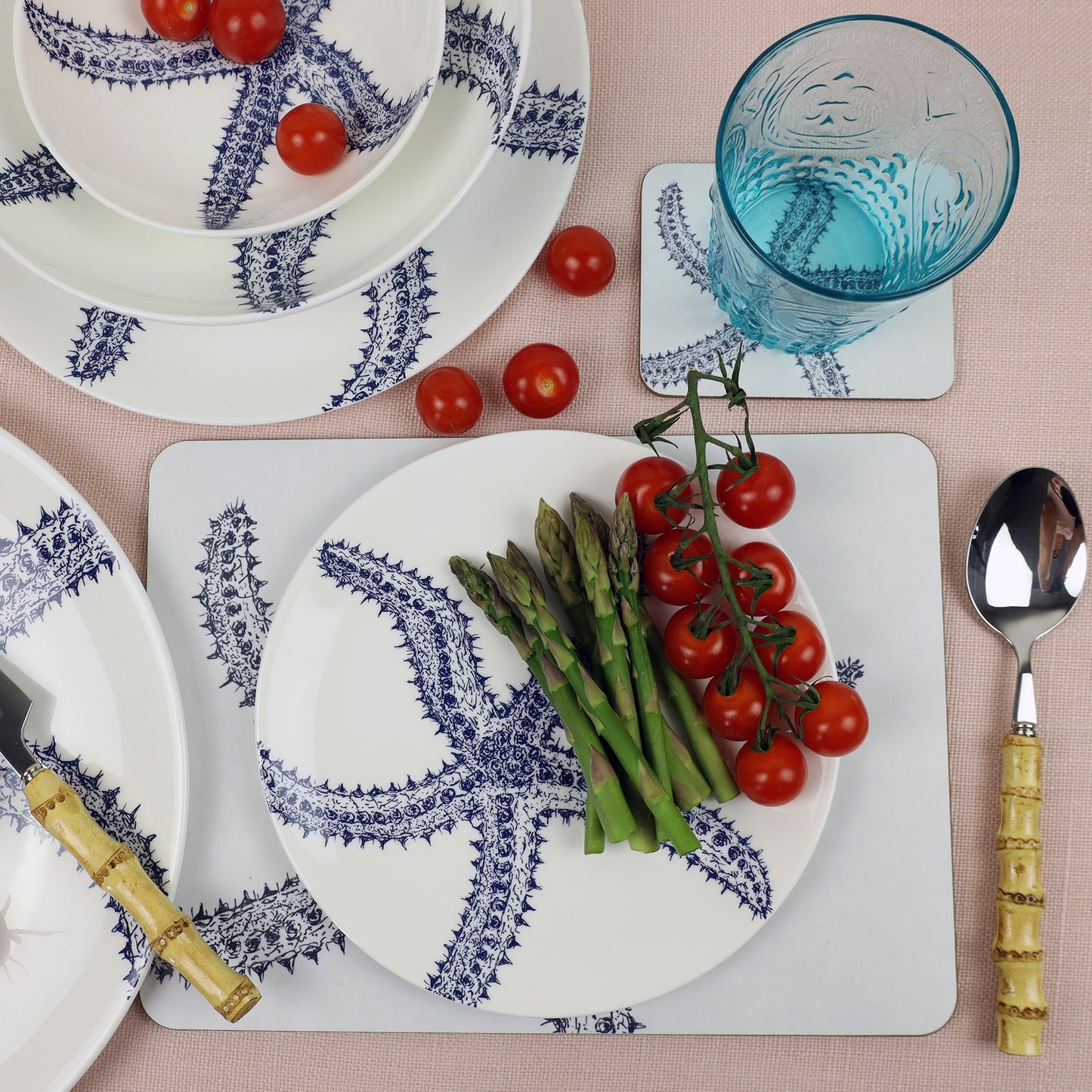 Blue And White Starfish Design Coaster