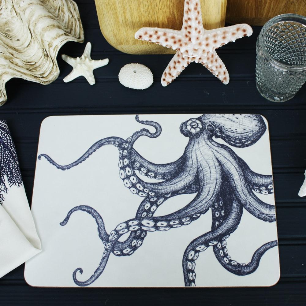 Blue And White Octopus Design Placemat