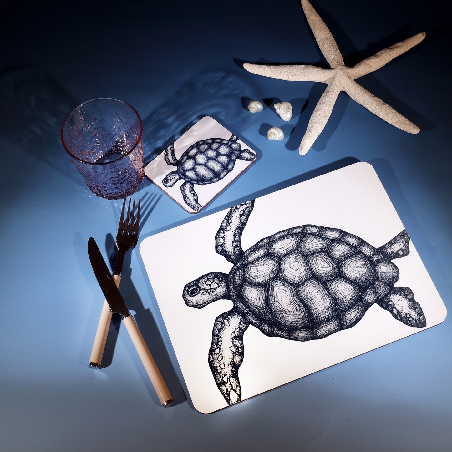 Blue and White Turtle Design Coaster