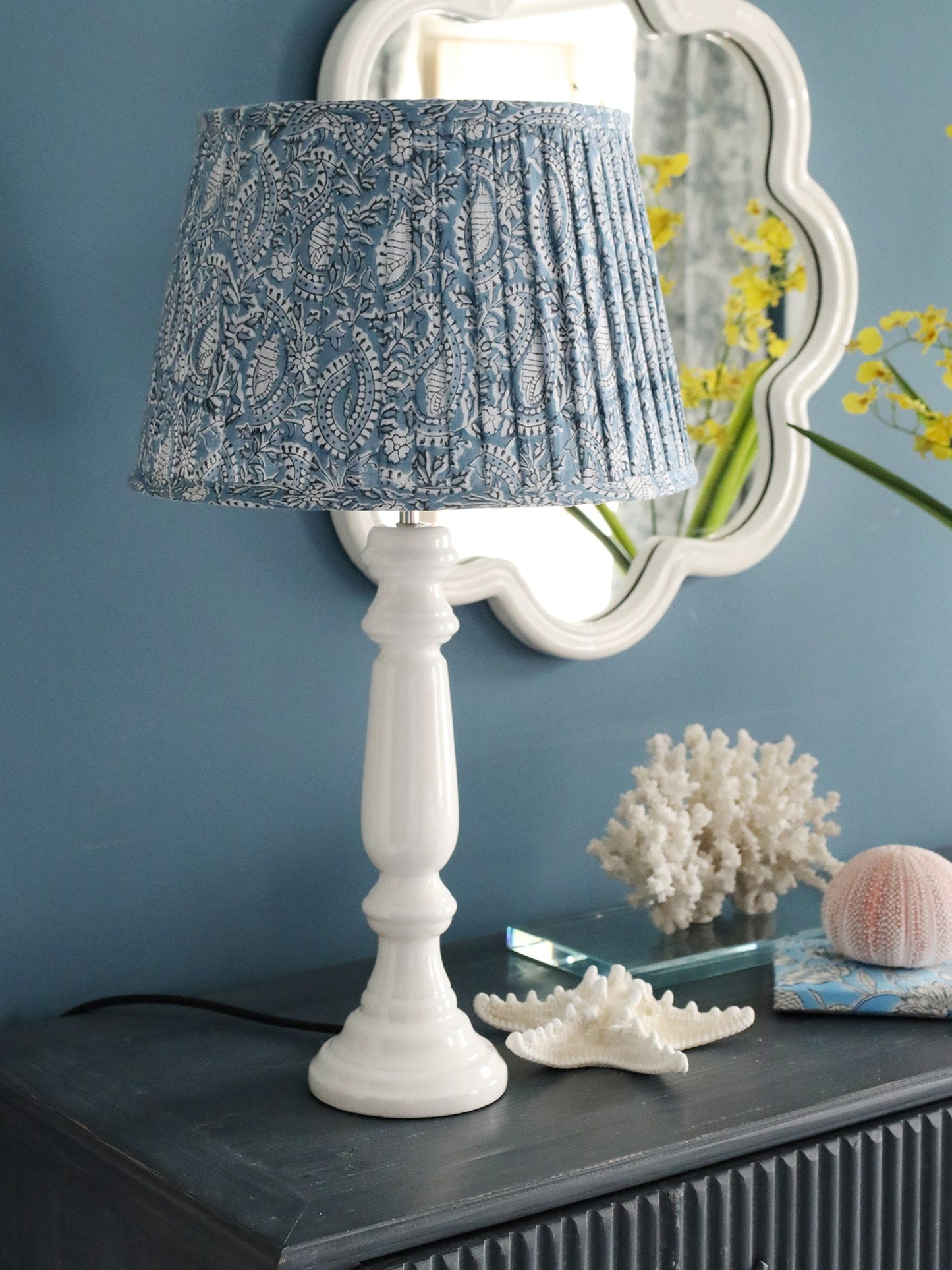 Azure Paisley Shell Pleated Lampshade Large